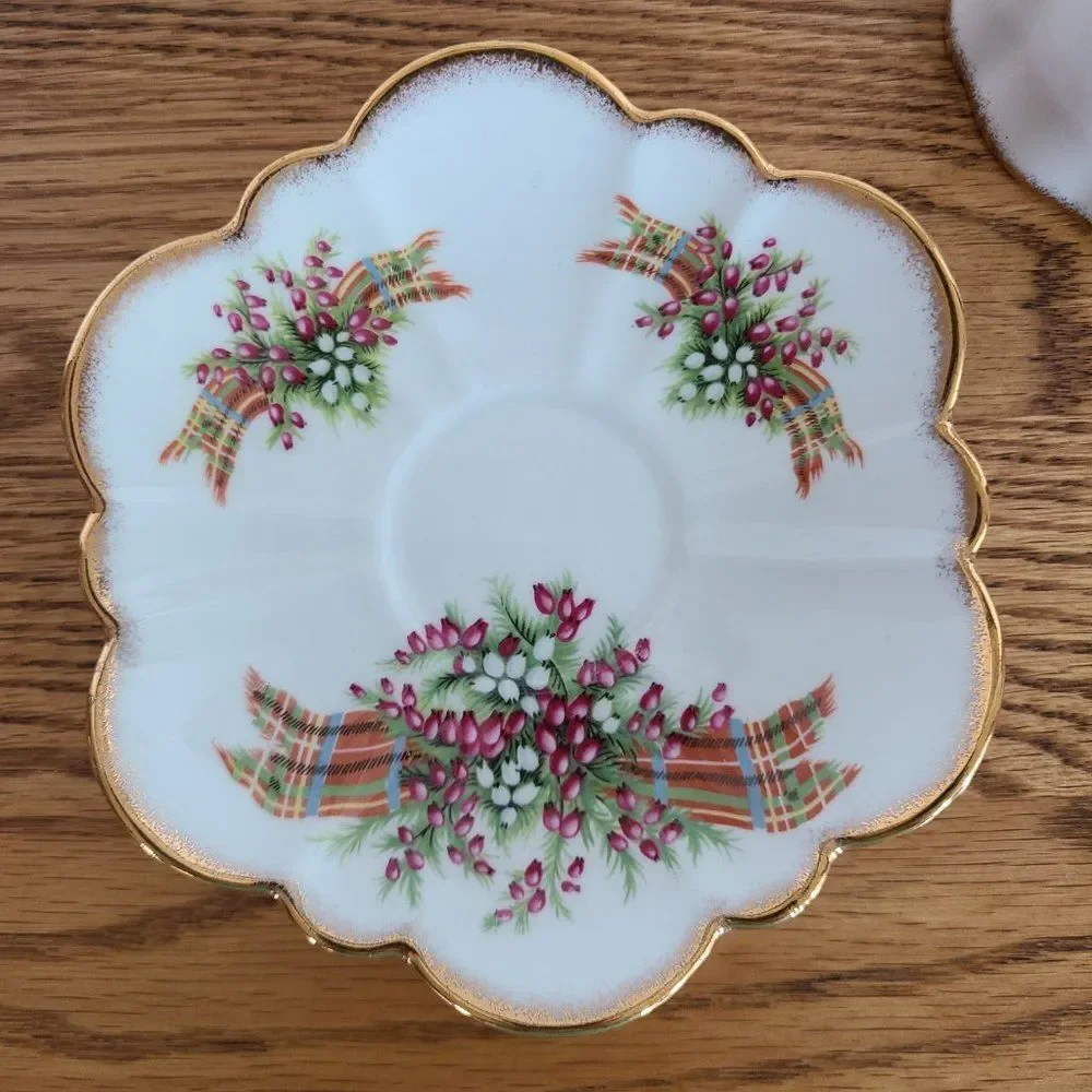 Vintage Salisbury Floral Tartan Teacup and Saucer Bone China England Coffee Tea